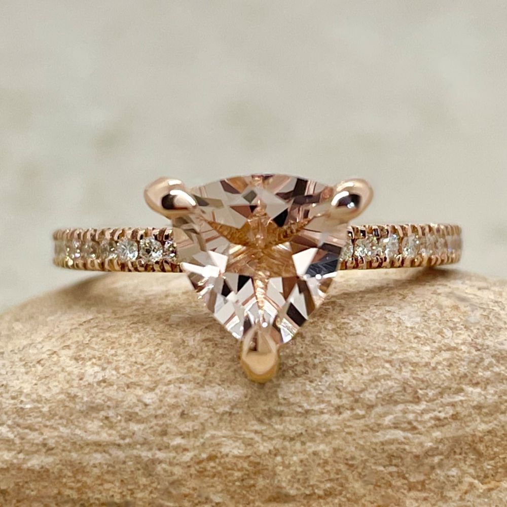 Trillion Cut Morganite Engagement Ring Diamond Halo Rose Gold LS5837