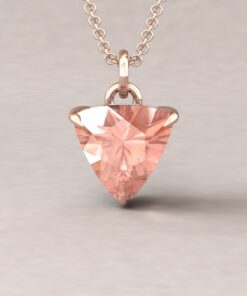 Trillion Cut Peach Pink Morganite Pendant Claw Prongs Rose Gold LS5742