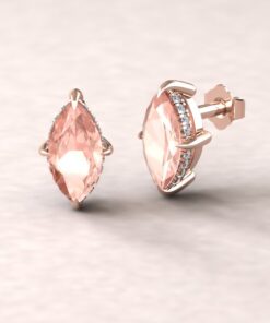 AAA Marquise Cut Peach Morganite Earrings Claw Prongs Rose Gold LS5745