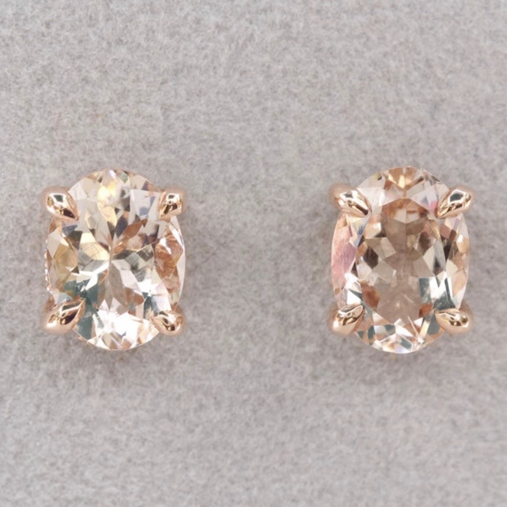 AAA Oval Cut Morganite Diamond Halo Pushback Earrings Rose Gold LS5753