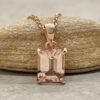 Emerald Cut Peachy Pink Morganite Pendant Claw Prongs Rose Gold LS5733