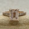 Emerald Cut Peachy Pink Morganite Ring Diamond Halo Rose Gold LS5824