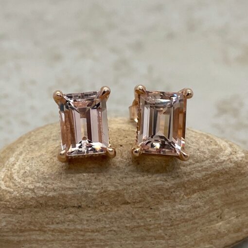 Emerald Morganite Stud Earrings with Diamonds 14k Rose Gold LS5743