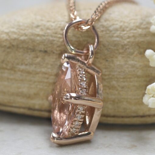 Genuine Morganite Diamond Halo Necklace Marquise Cut Rose Gold LS5735