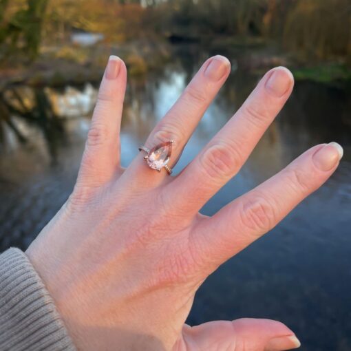 Genuine Peach Morganite Diamond Halo Engagement Ring Rose Gold LS5725