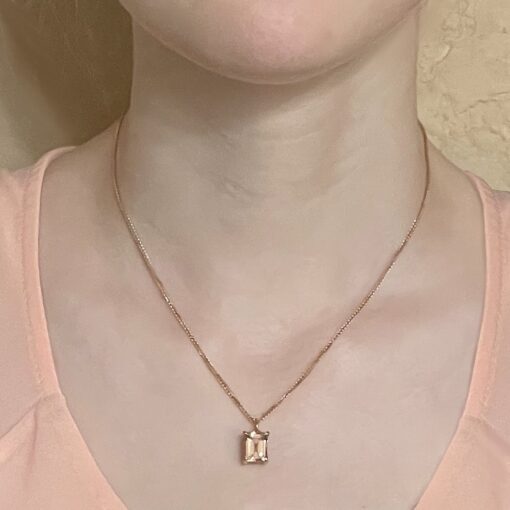 Genuine Peachy Pink Morganite Diamond Halo Necklace Rose Gold LS5733