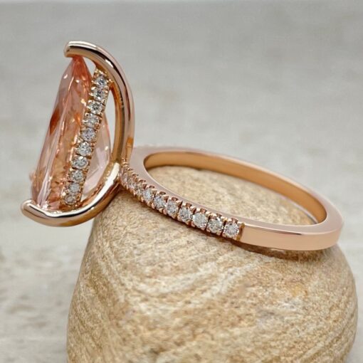Half Eternity Peach Morganite Diamond Engagement Ring Rose Gold LS5725