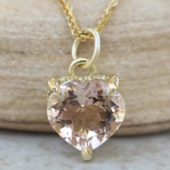 Heart Cut Morganite Diamond Halo Claw Prong Pendant Yellow Gold LS5734