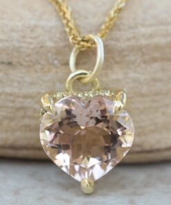 Heart Cut Morganite Diamond Halo Claw Prong Pendant Yellow Gold LS5734