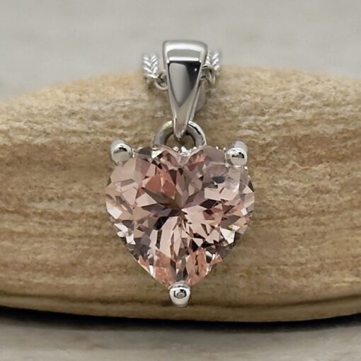 Heart Cut Morganite Diamond Halo Necklace White Gold Platinum LS5734