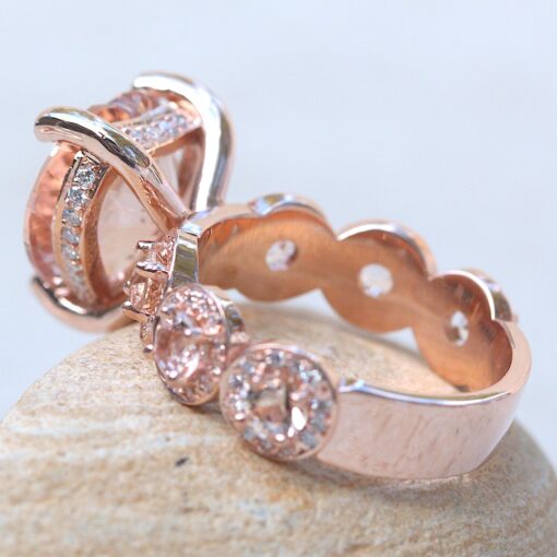 Heart Cut Peach Morganite Hidden Halo Engagement Ring Rose Gold LS5900