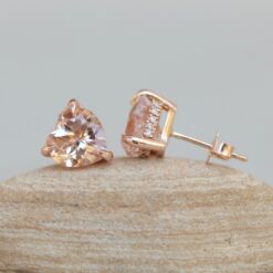 Heart Cut Peach Morganite Stud Earrings Claw Prongs Rose Gold LS5744