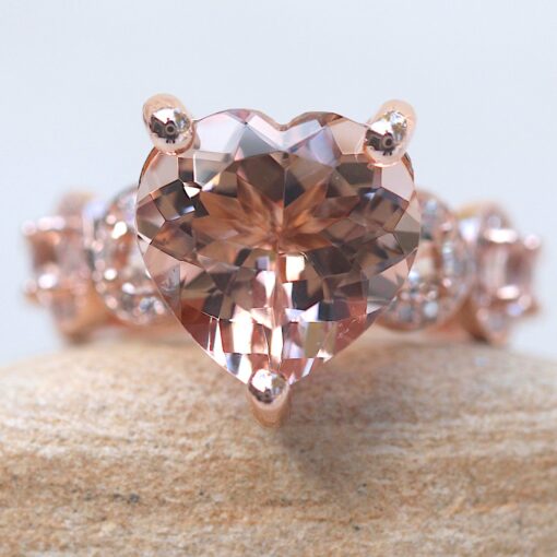 Heart Peachy Pink Morganite Diamond Engagement Ring Rose Gold LS5900