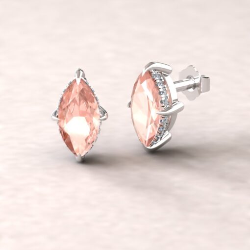 Marquise Cut Morganite Side Halo Earrings White Gold Platinum LS5745