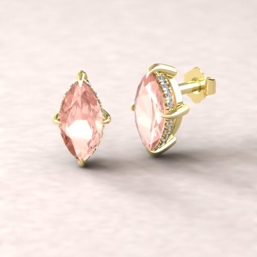 Marquise Cut Peach Morganite Earrings Claw Prongs Yellow Gold LS5745