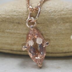 Marquise Cut Peach Pink Morganite Pendant Claw Prongs Rose Gold LS5735