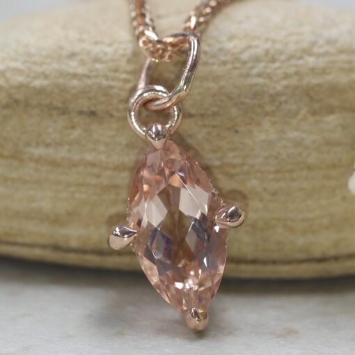 Marquise Cut Peach Pink Morganite Pendant Claw Prongs Rose Gold LS5735