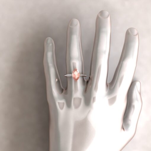 Marquise Cut Peachy Pink Morganite Diamond Halo Ring Rose Gold LS5731