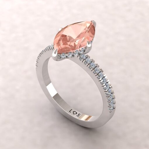 Marquise Peach Morganite Diamond Halo Ring White Gold Platinum LS5731