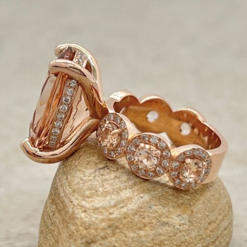 Oval Cut Peach Morganite Diamond Halo Engagement Ring Rose Gold LS5902