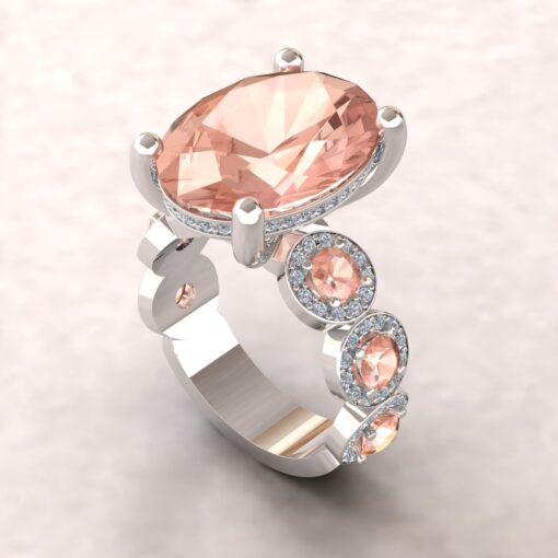 Oval Peach Pink Morganite Ring Diamond Halo White Gold Platinum LS5902