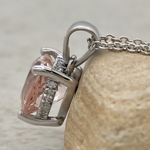 Peach Morganite Diamond Claw Prong Pendant White Gold Platinum LS5734