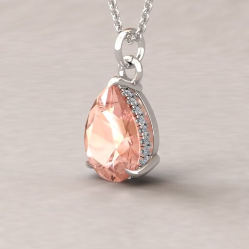 Peach Morganite Pendant Diamond Side Halo White Gold Platinum LS5736