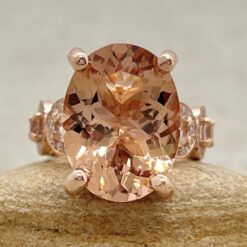 Peach Pink Oval Cut Morganite Diamond Engagement Ring Rose Gold LS5902