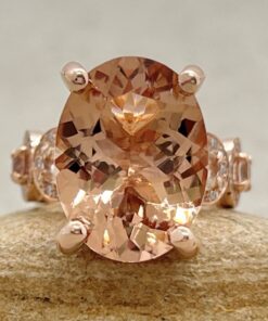Peach Pink Oval Cut Morganite Diamond Engagement Ring Rose Gold LS5902