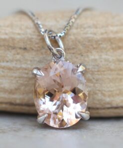 Oval Cut Morganite Pendant 11x9mm with Diamonds 14k White Gold LS5088