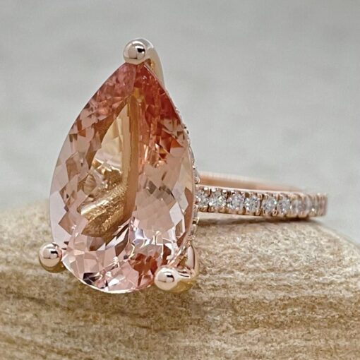 Peachy Pink Morganite Gemstone Pear Engagement Ring Rose Gold LS5725