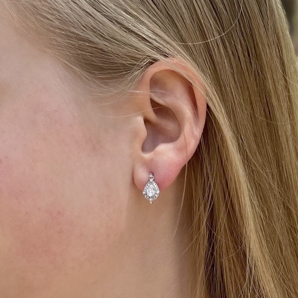 Pear Cut Lab Diamond Halo Dangle Earrings White Gold Platinum LS6481