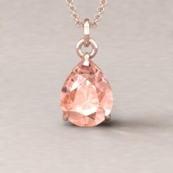 Pear Cut Peach Morganite Diamond Necklace Claw Prongs Rose Gold LS5736