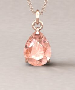 Pear Cut Peach Morganite Diamond Necklace Claw Prongs Rose Gold LS5736