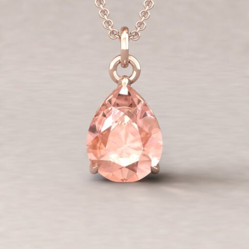 Pear Cut Peach Morganite Diamond Necklace Claw Prongs Rose Gold LS5736