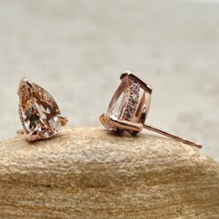Pear Cut Peach Morganite Diamond Side Halo Earrings Rose Gold LS5746