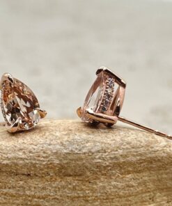 Pear Cut Peach Morganite Diamond Side Halo Earrings Rose Gold LS5746