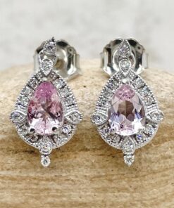 Pure Pink Morganite Earrings Diamond Halos White Gold Platinum LS6511