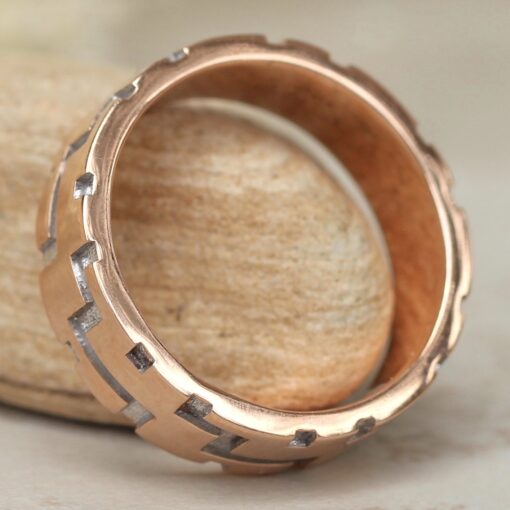 Shiny and Matte Geometric Design Man's Wedding Band Rose Gold LS5100