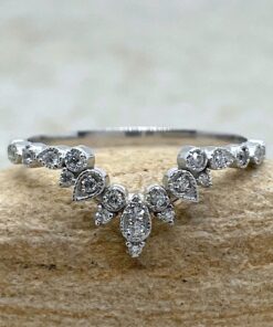 Simple Vintage Crown Diamond Wedding Band White Gold Platinum LS6478