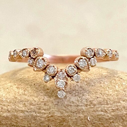 Simple Vintage Crown Pear Round Diamond Wedding Ring Rose Gold LS6478