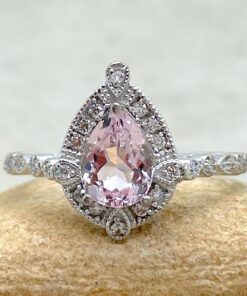 Vintage Pear Cut Rare Pink Morganite Ring White Gold Platinum LS6527