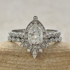 Vintage Style Diamond Crown Engagement Set White Gold Platinum LS6506