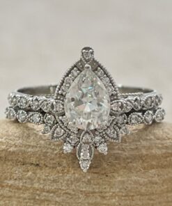 Vintage Style Diamond Crown Engagement Set White Gold Platinum LS6506