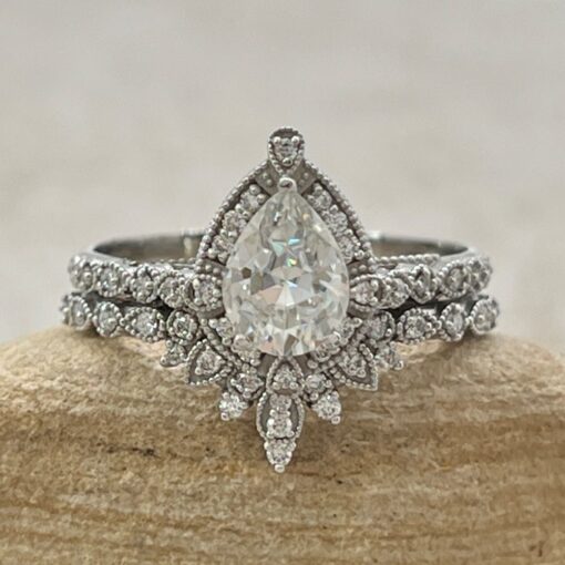 Vintage Style Diamond Crown Engagement Set White Gold Platinum LS6506