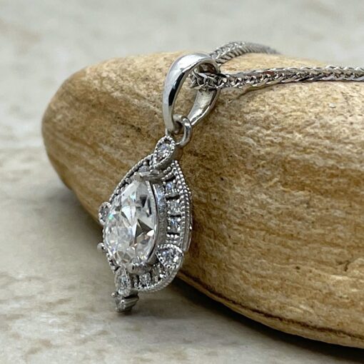 Vintage Wedding Necklace Moissanite Diamond White Gold Platinum LS6482