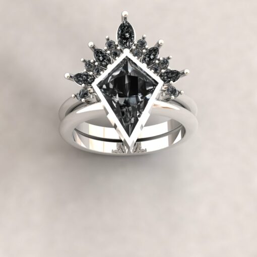 Custom Kit-Cut Salt and Pepper Diamond bridal set in platinum - Image 6