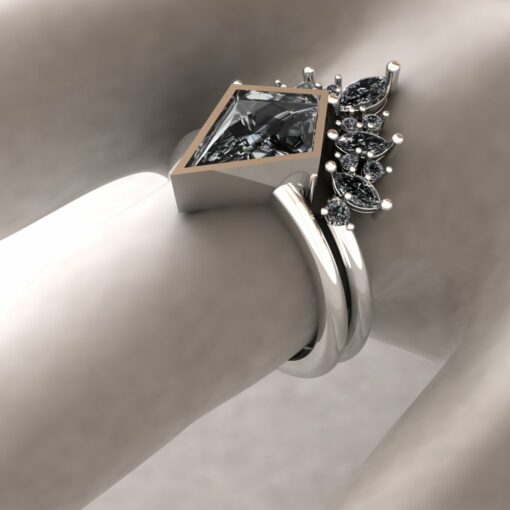 Custom Kit-Cut Salt and Pepper Diamond bridal set in platinum - Image 7