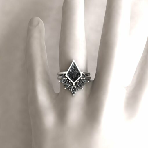 Custom Kit-Cut Salt and Pepper Diamond bridal set in platinum - Image 8