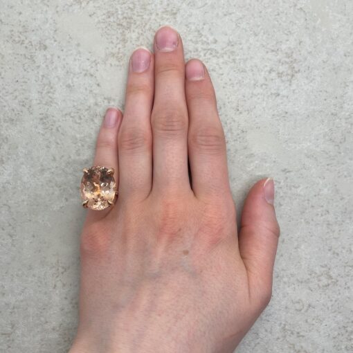 Large Morganite Statement Ring Oval Hand Shot 14k Rose Gold LS5394
